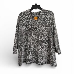 Ruby Rd. Black and White Animal Print Blouse 3/4 sleeve Size XL